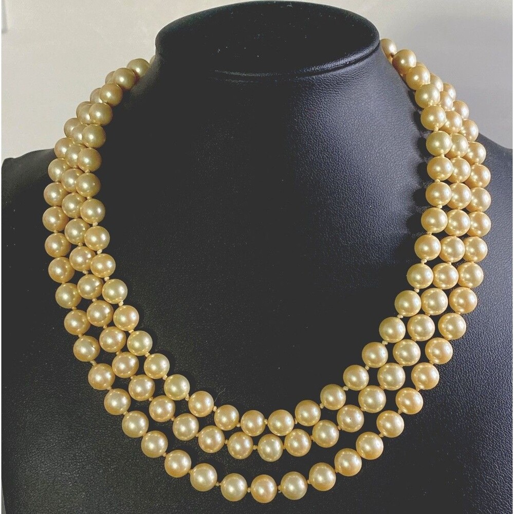 VTG Statement Danecraft Faux Pearl 3 Strand Necklace Sterling Silver GP Clasp